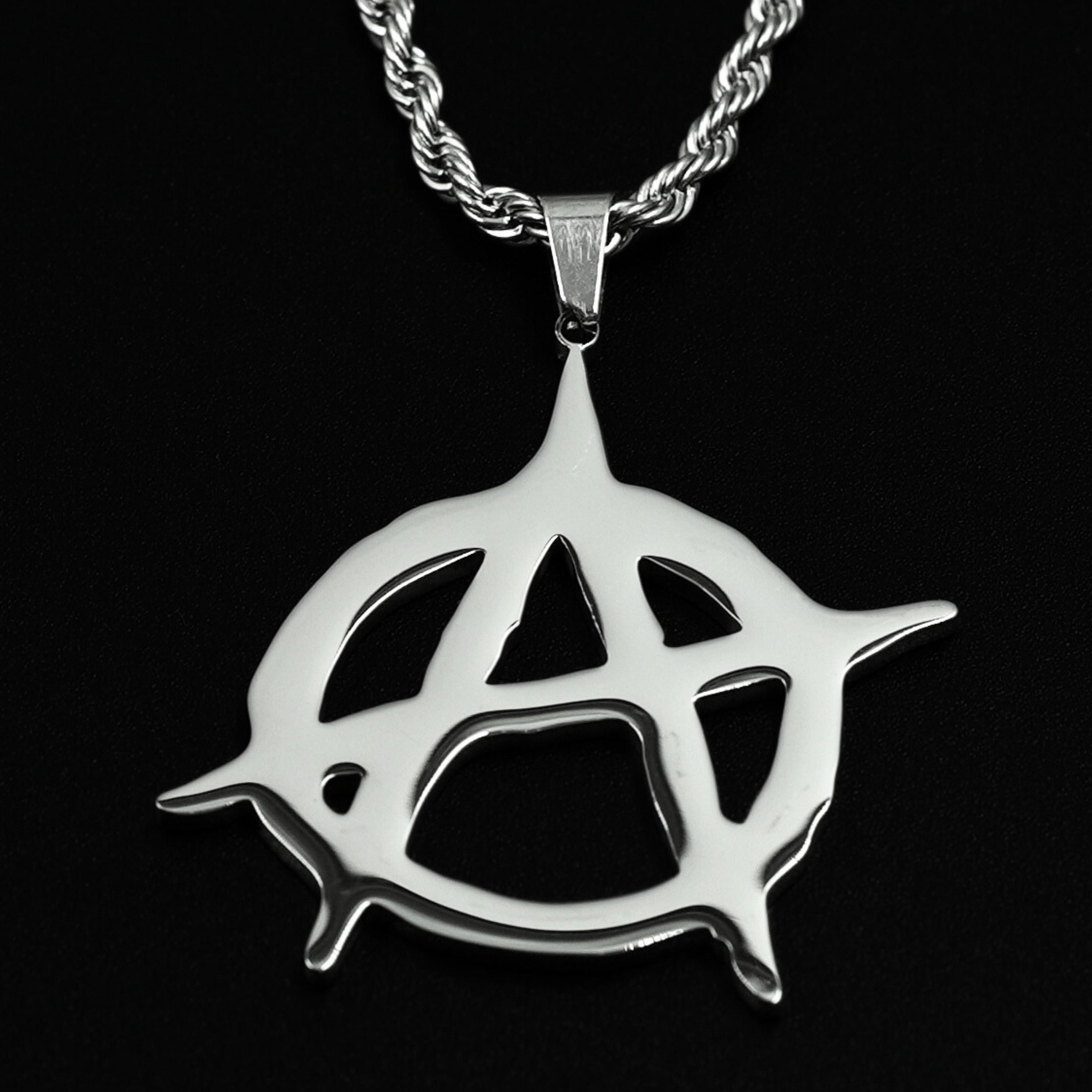 Anarchy stainless steel pendant necklace with custom chain options