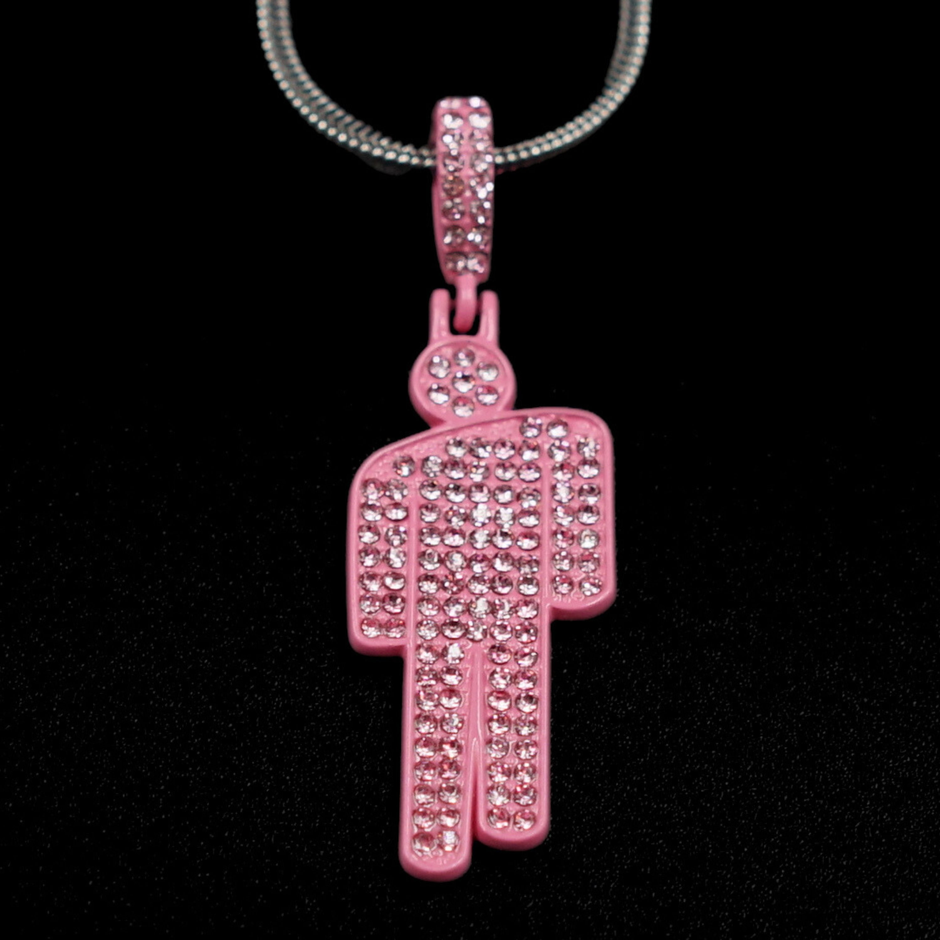 Billie Eilish "Blohsh" Rhinestone Necklace & Custom Chain - Pink