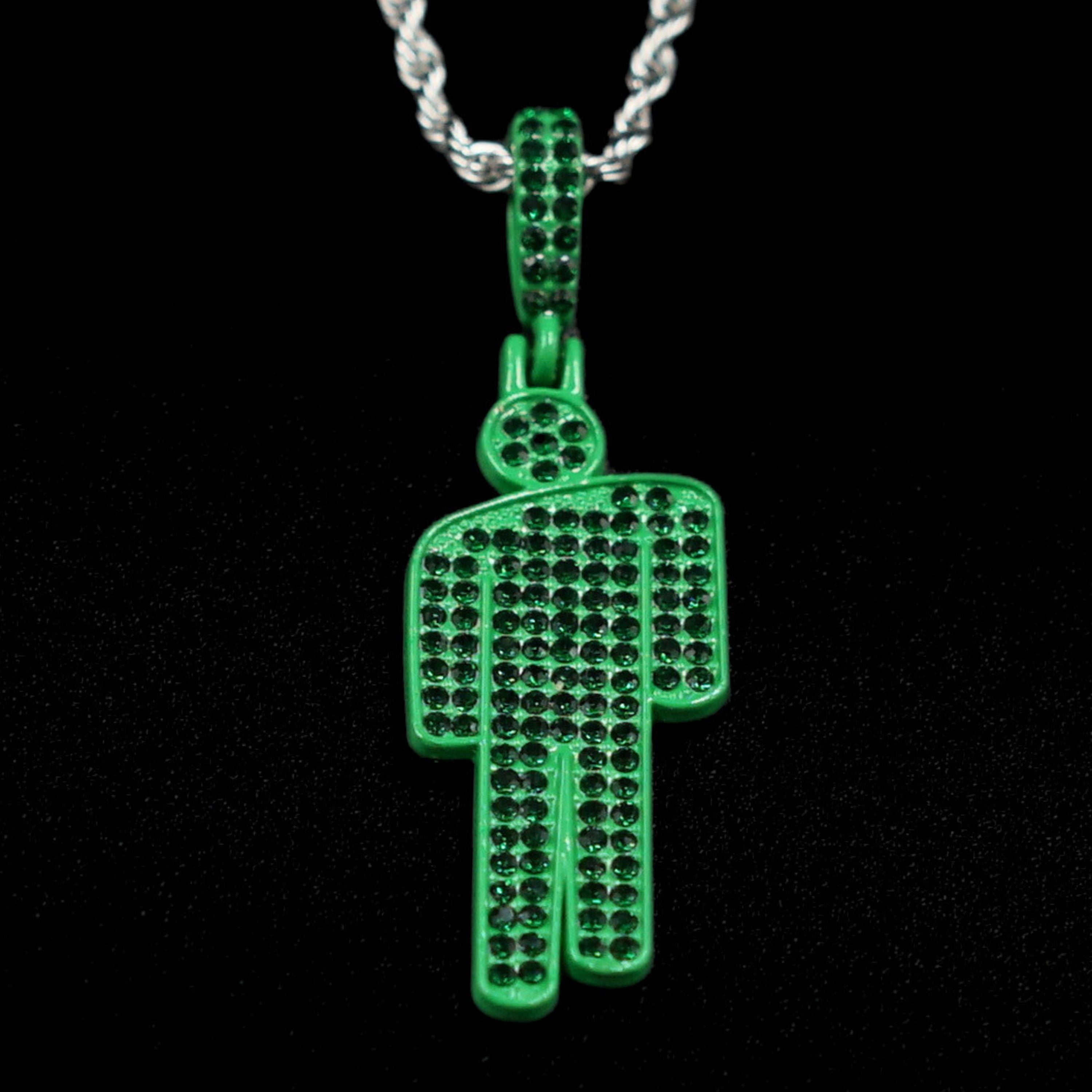 Billie Eilish "Blohsh" Rhinestone Necklace & Custom Chain - Green