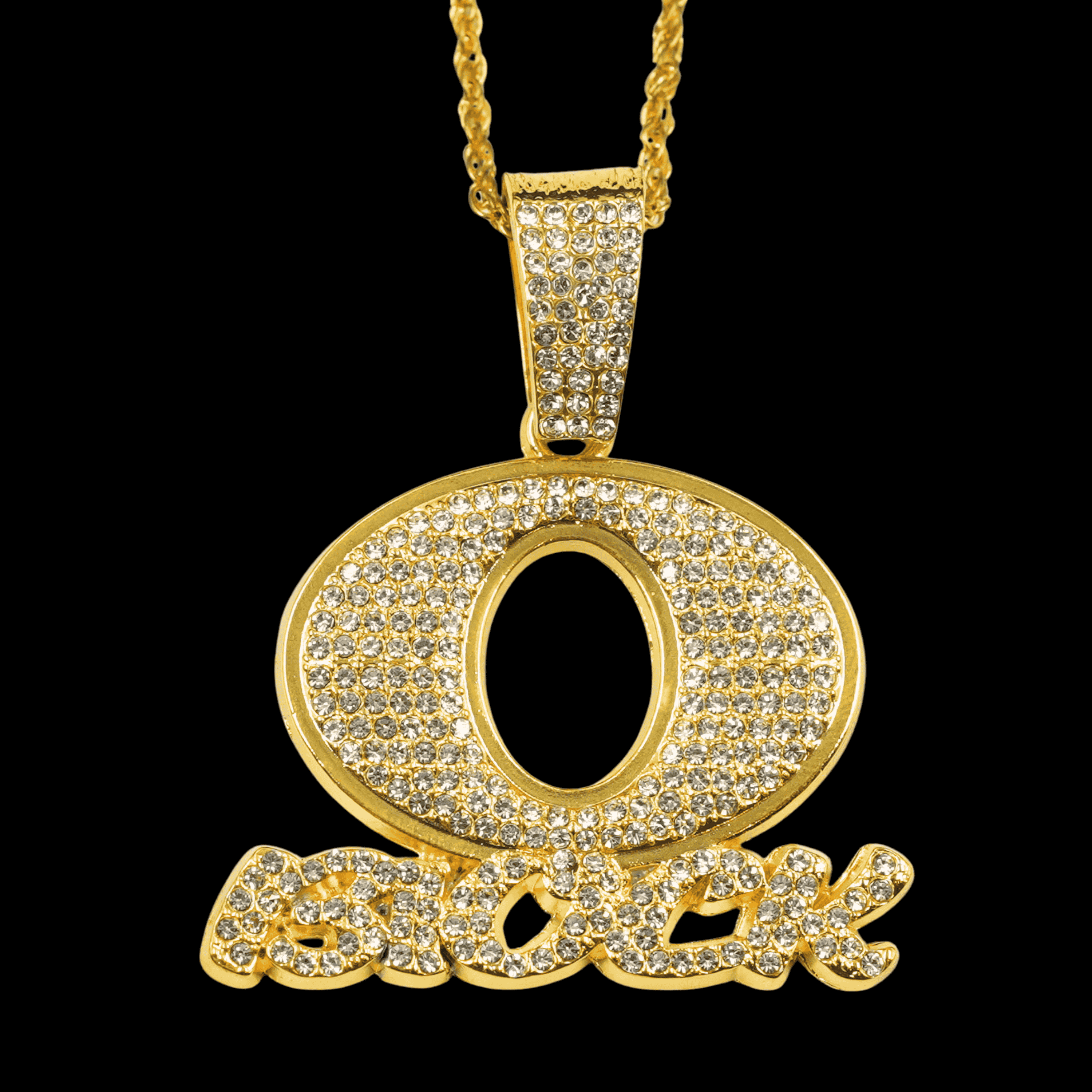 King Von “O Block” Rhinestone Necklace with Custom Chain – Gold