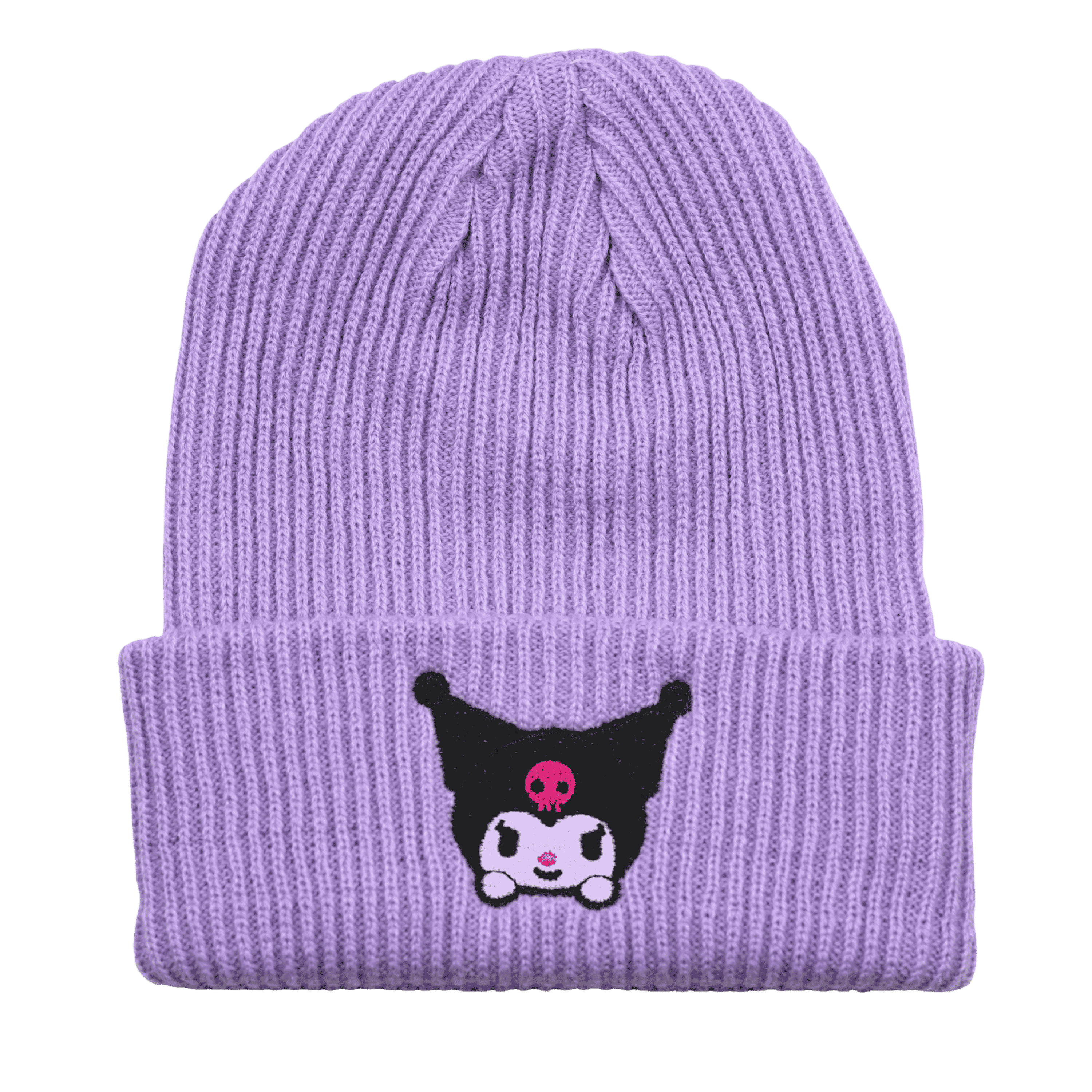Kuromi Inspired Beanie – Embroidered Lavender Knit Beanie