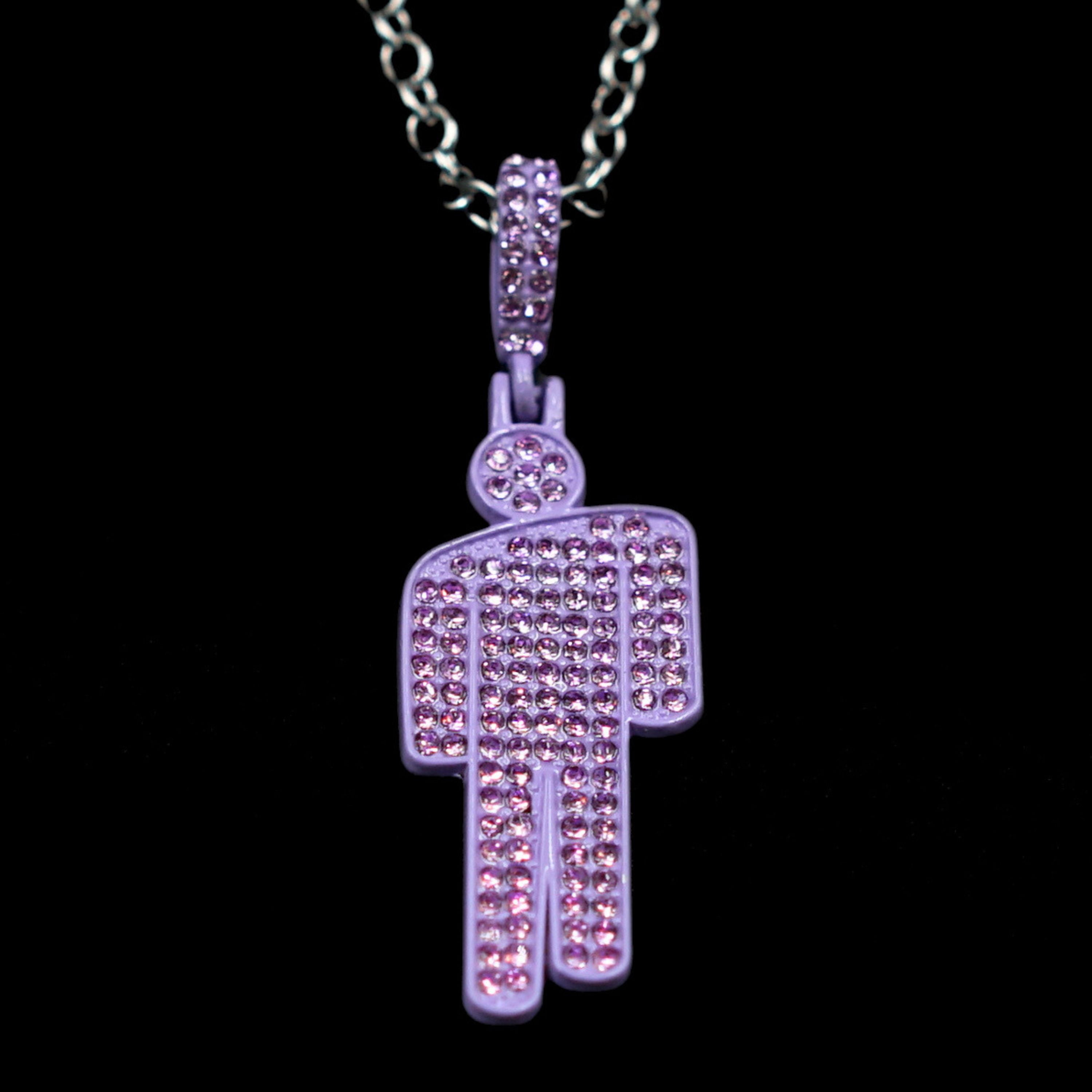 Billie Eilish "Blohsh" Rhinestone Necklace & Custom Chain - Purple