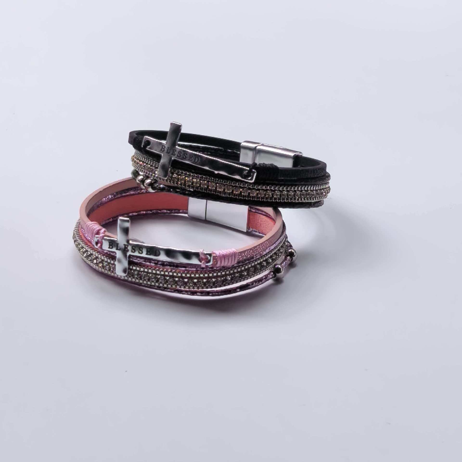 BLESSED Cross Bracelet - Multilayer Rhinestone Wrap Bracelet