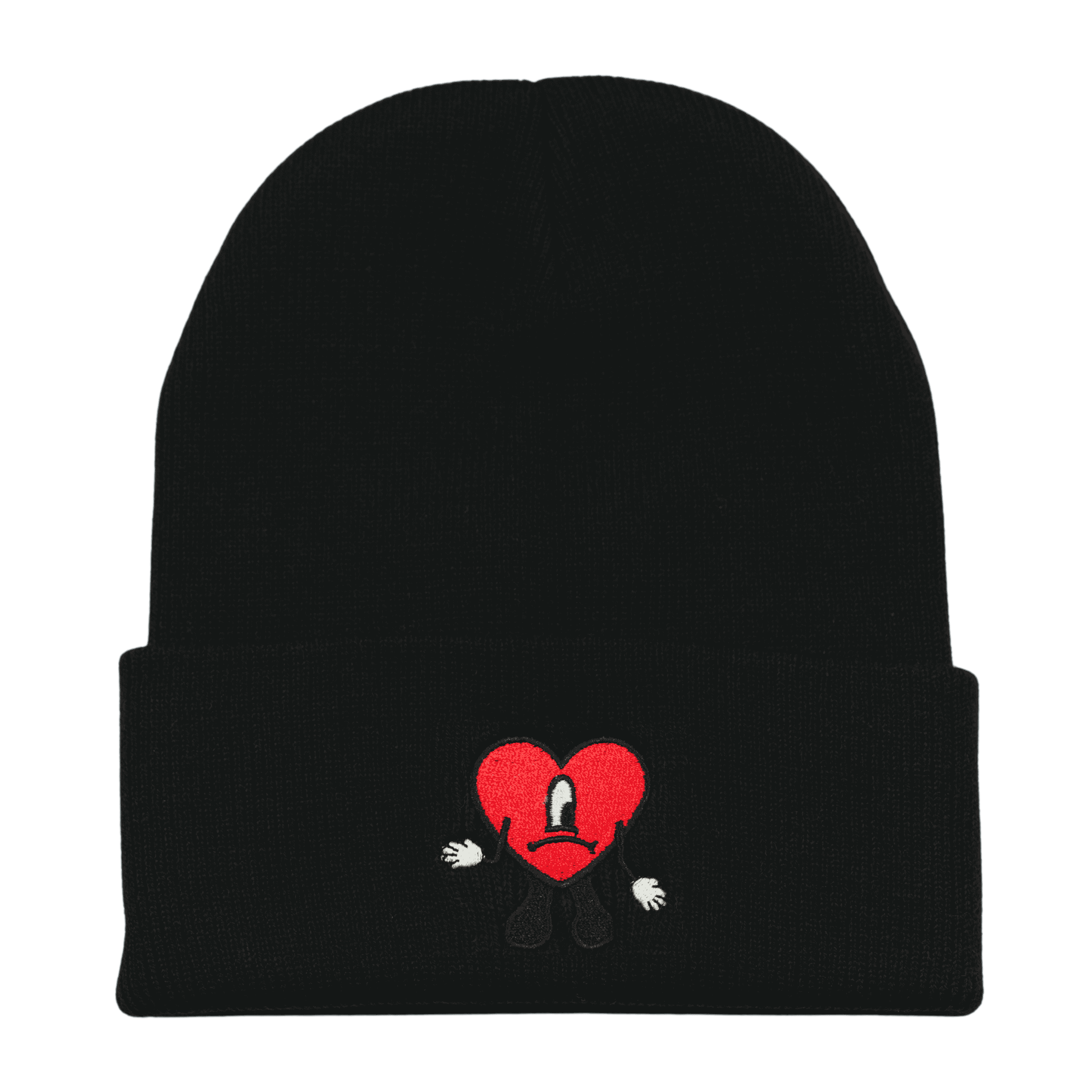 Bad Bunny "Un Verano Sin Ti" Red Heart Embroidered Beanie – Black Hip-Hop Style Knit Hat
