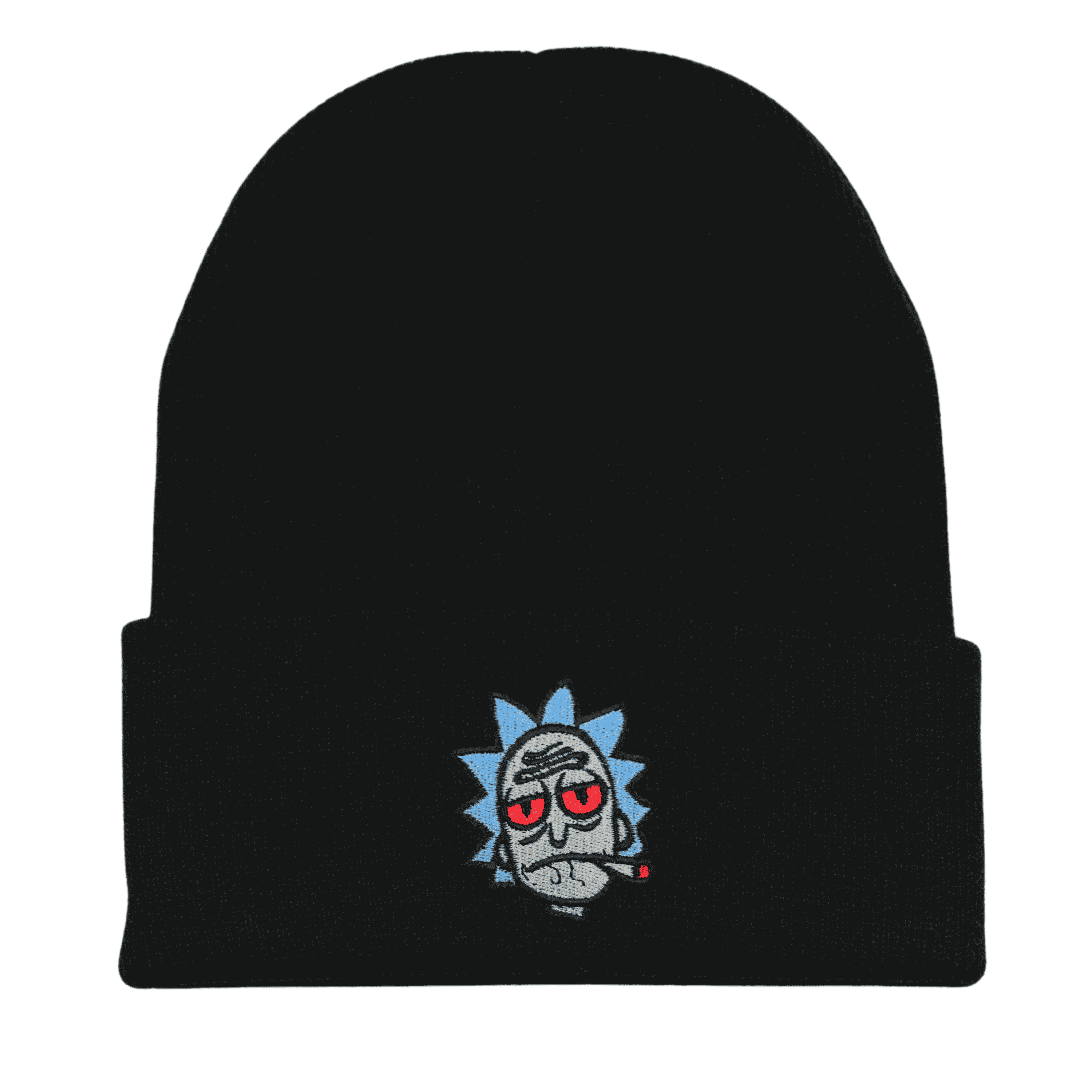 Rick-Inspired Embroidered Beanie – Black Knit Hat