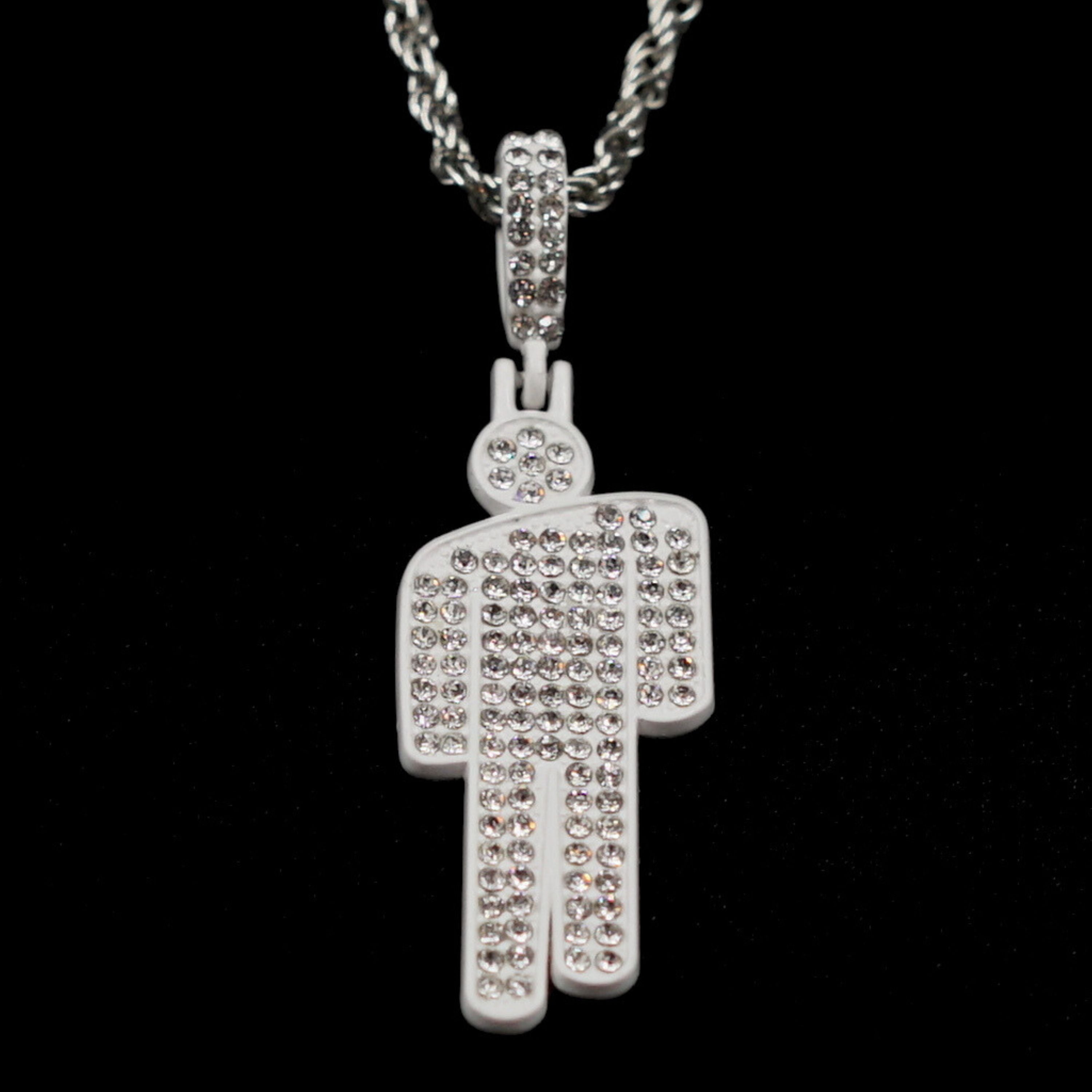 Billie Eilish 'Blohsh' Rhinestone Necklace & Custom Chain - White