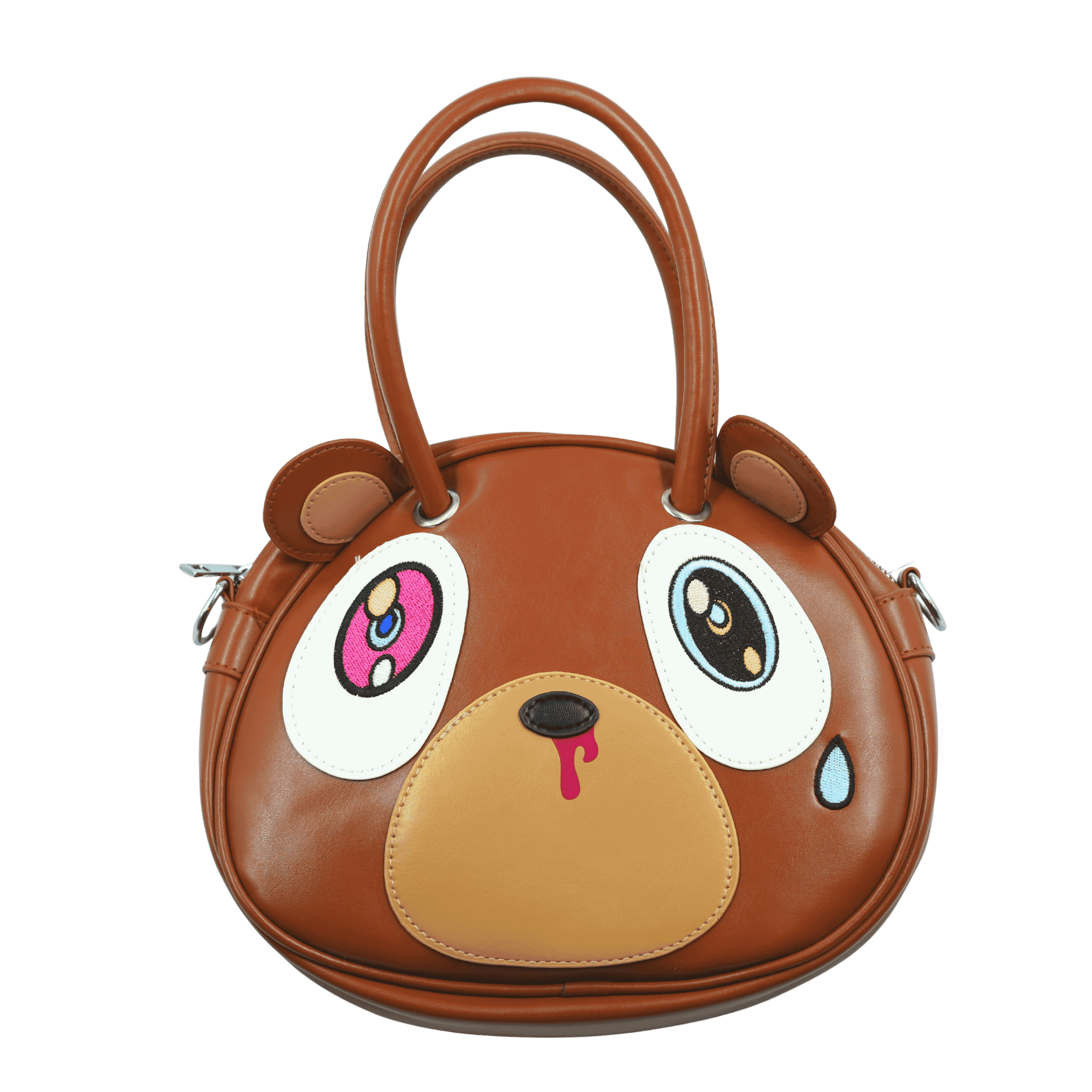 Graduation Bear Tote Bag with Crossbody Strap – Brown Leather Shoulder Bag