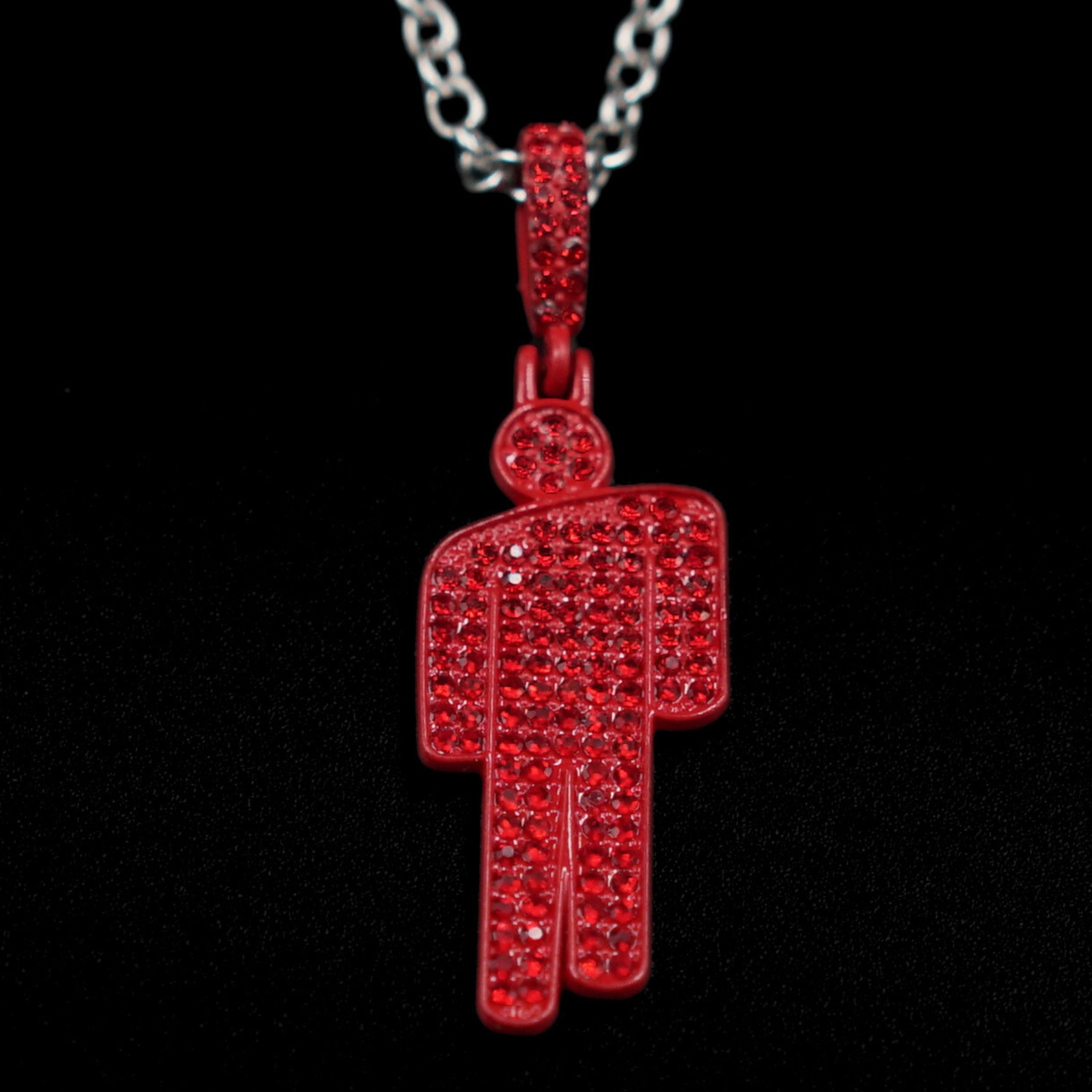 Billie Eilish "Blohsh" Rhinestone Necklace & Custom Chain - Red