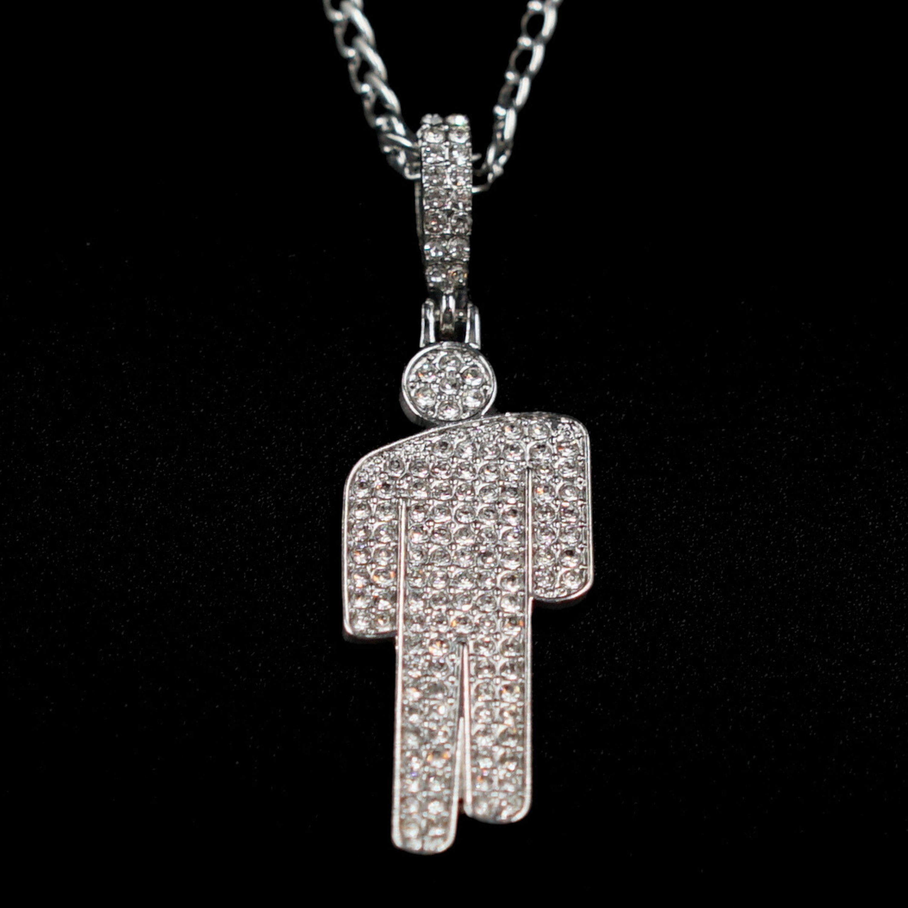 Billie Eilish "Blohsh" Rhinestone Necklace & Custom Chain - Silver