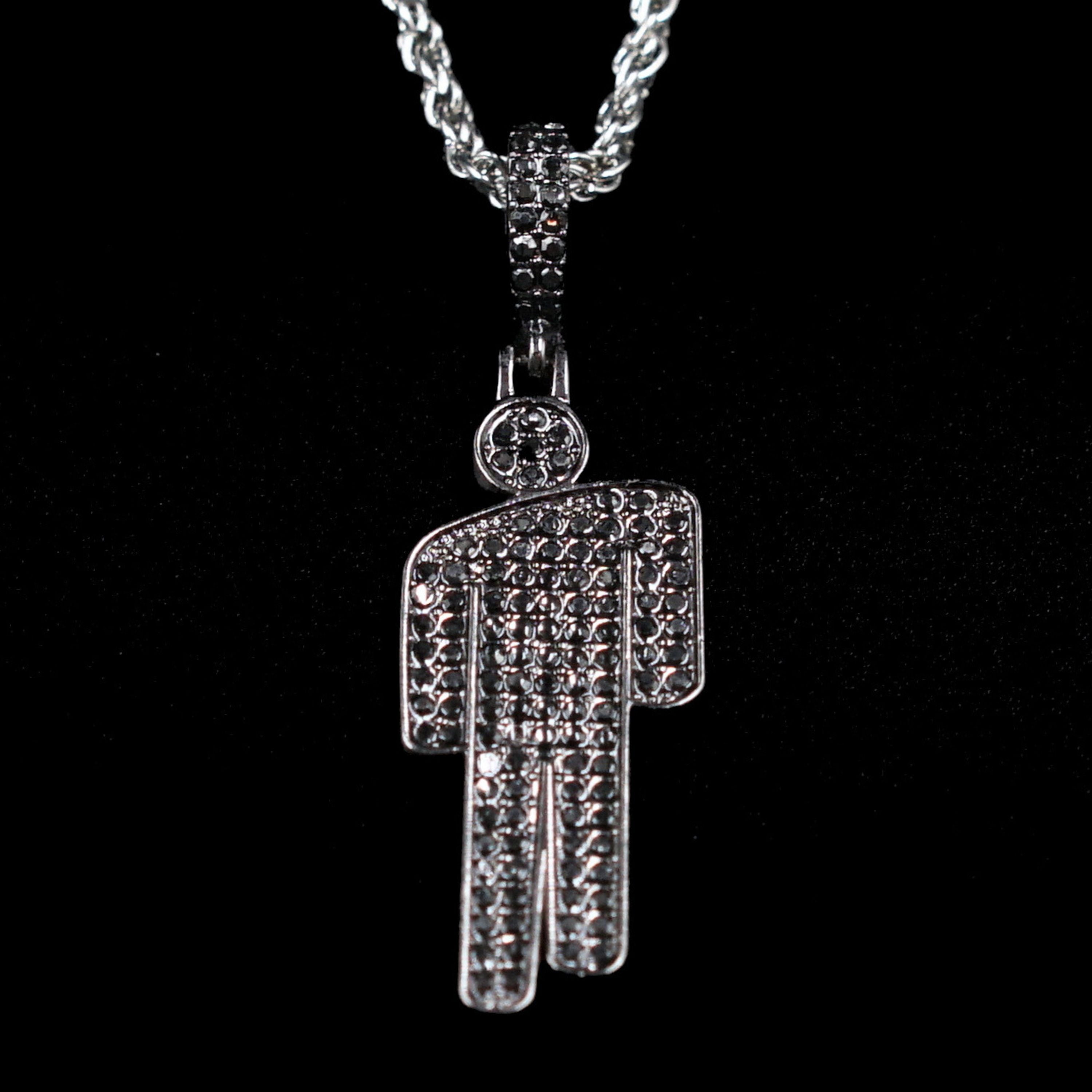 Billie Eilish "Blohsh" Rhinestone Necklace & Custom Chain - Black