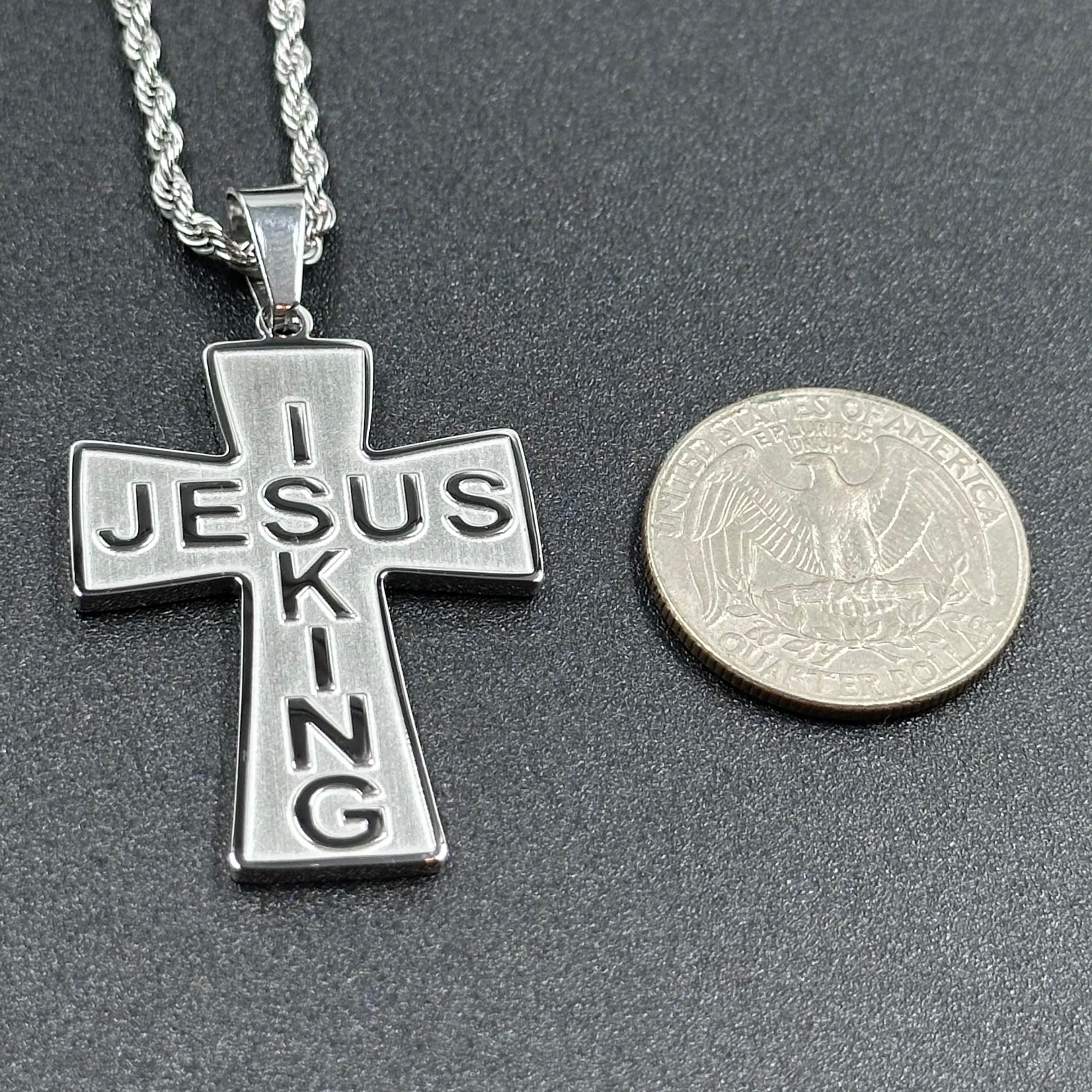 JESUS IS KING – Stainless Steel Cross Necklace  & Custom Chain