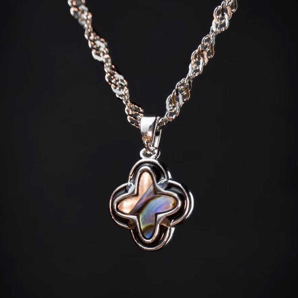 Abalone Mother-of-Pearl Clover Pendant Necklace & Custom Chain detail image