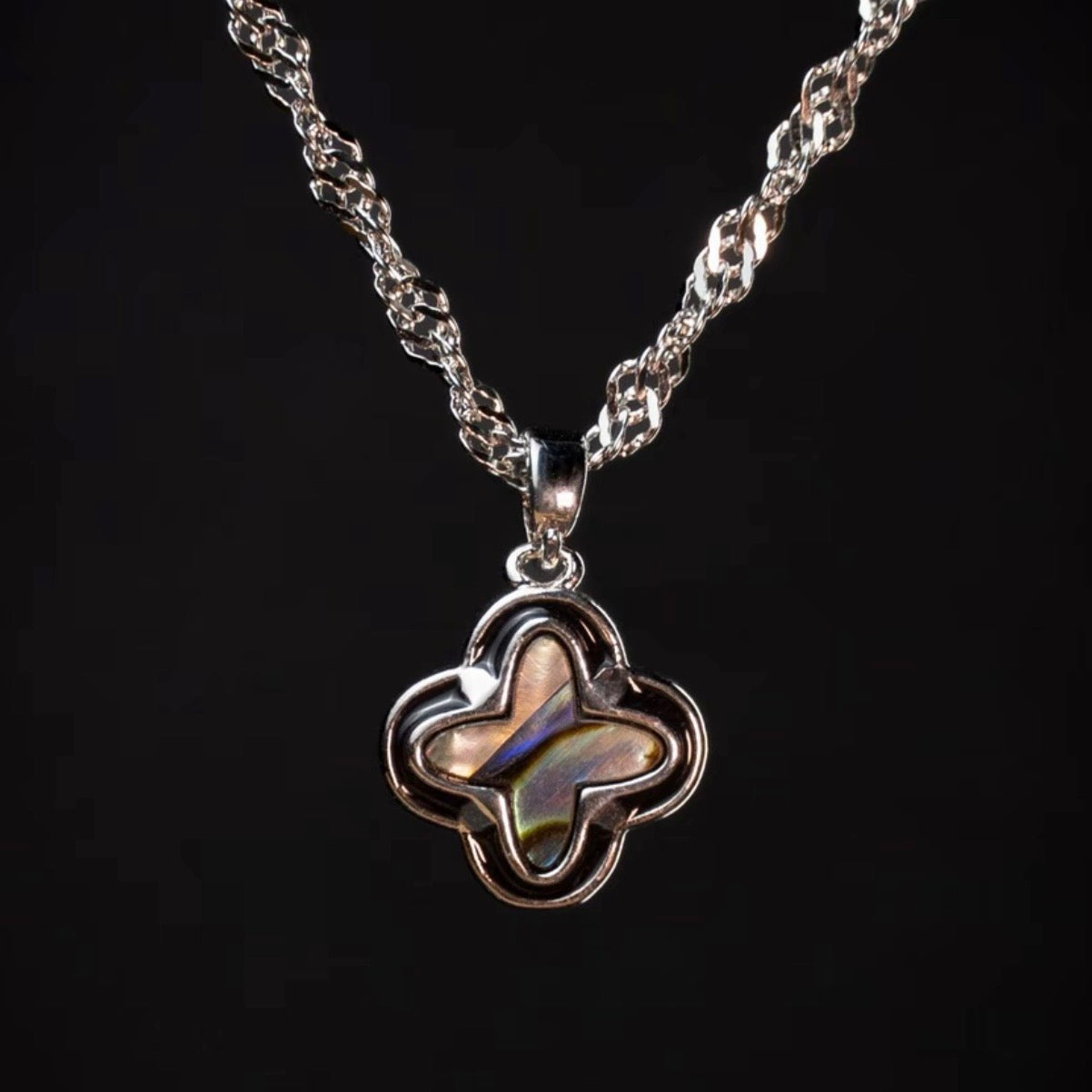 Abalone Mother-of-Pearl Clover Pendant Necklace & Custom Chain product image