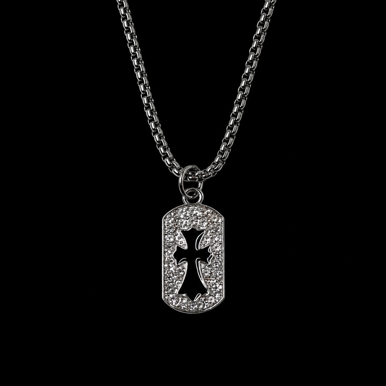 Iced Cross Tag Pendant Necklace & Custom Chain product image