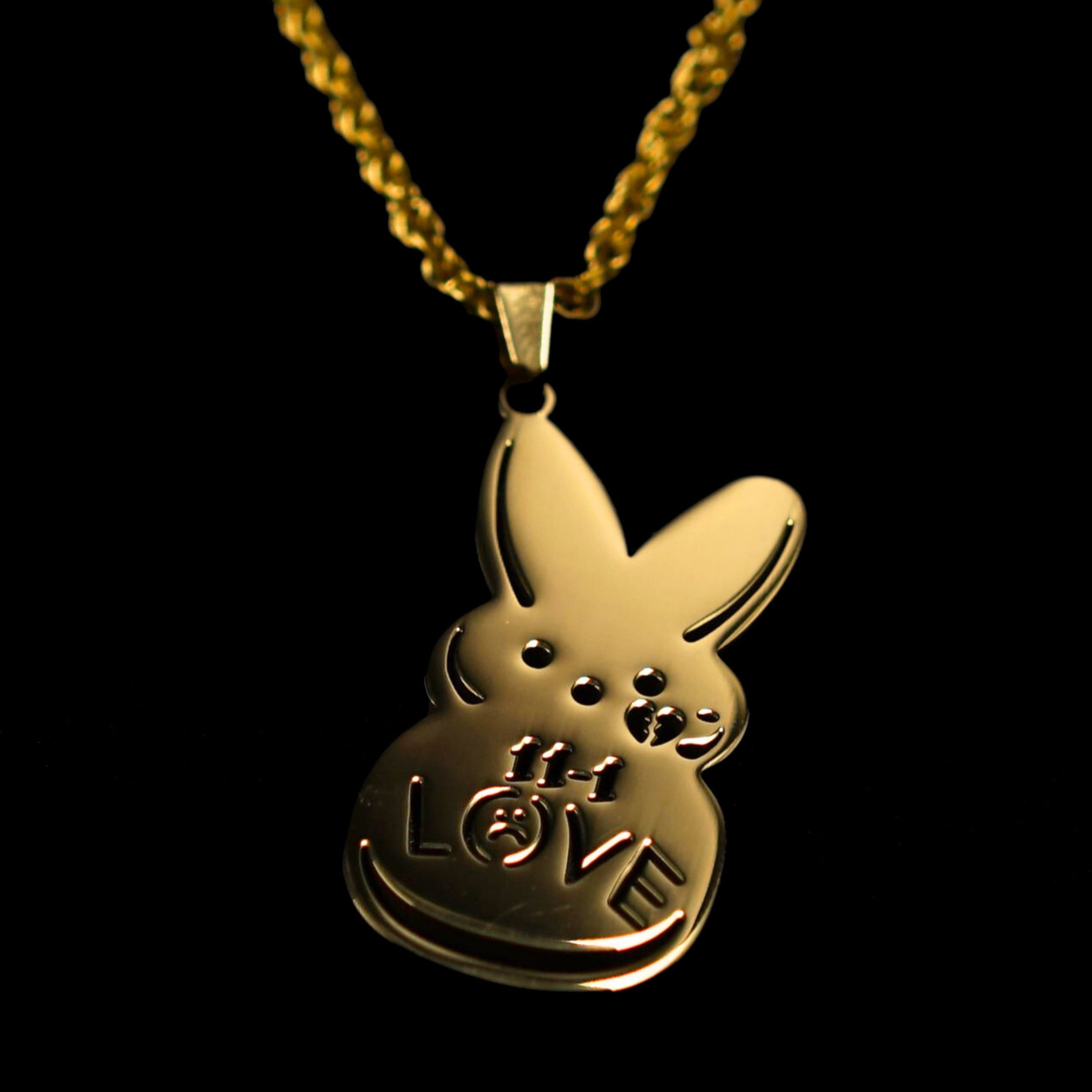 Gus Peep Rabbit Necklace & Custom Chain (Gold)