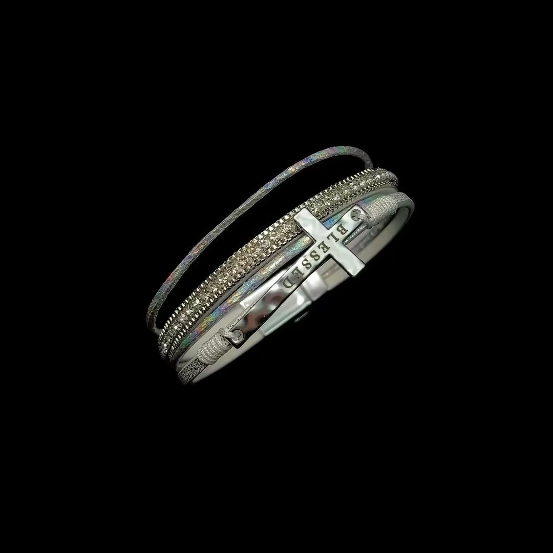 BLESSED Cross Multilayer Sparkle Bracelet gray color product view
