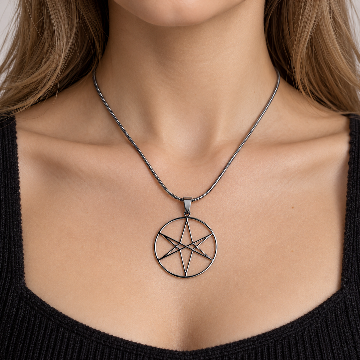 BMTH Hexagram Pendant Necklace worn by a female model