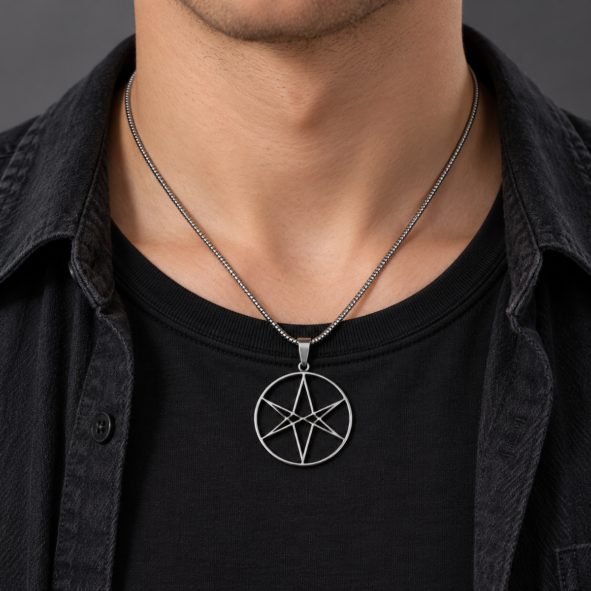 BMTH Hexagram Pendant Necklace worn by a male model