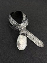 Hammered Silver Oval Buckle Studded Leather Belt