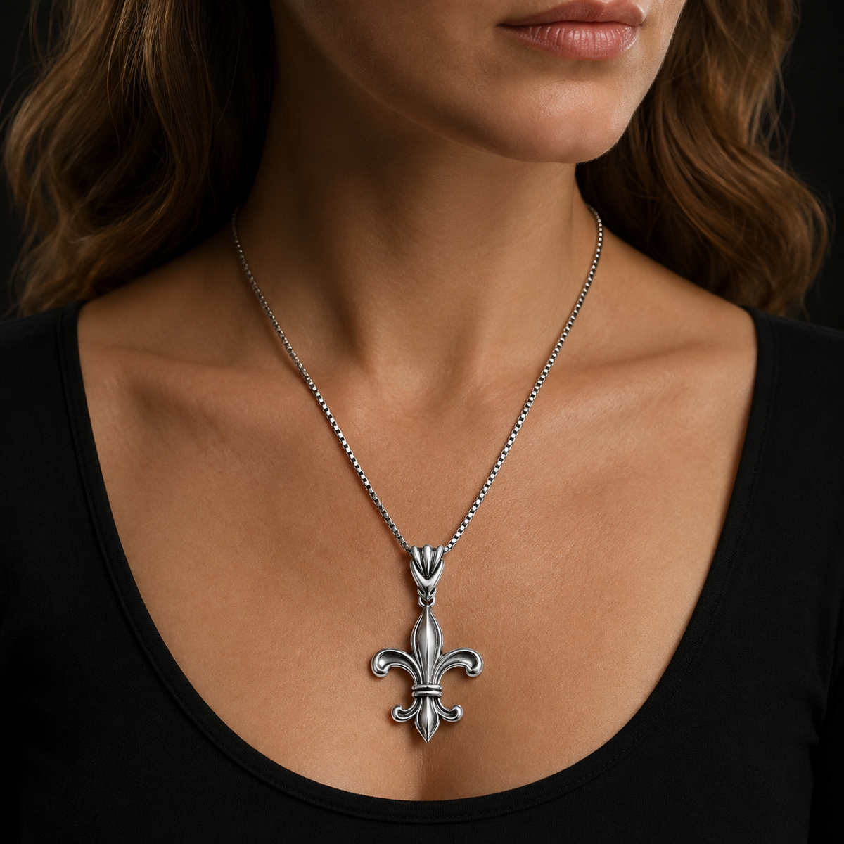 Iris Crest Pendant Necklace AI-generated female styling image