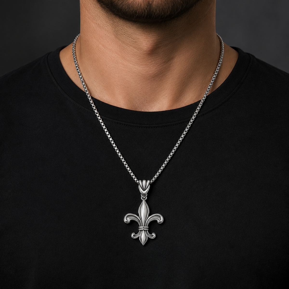Iris Crest Pendant Necklace AI-generated male styling image