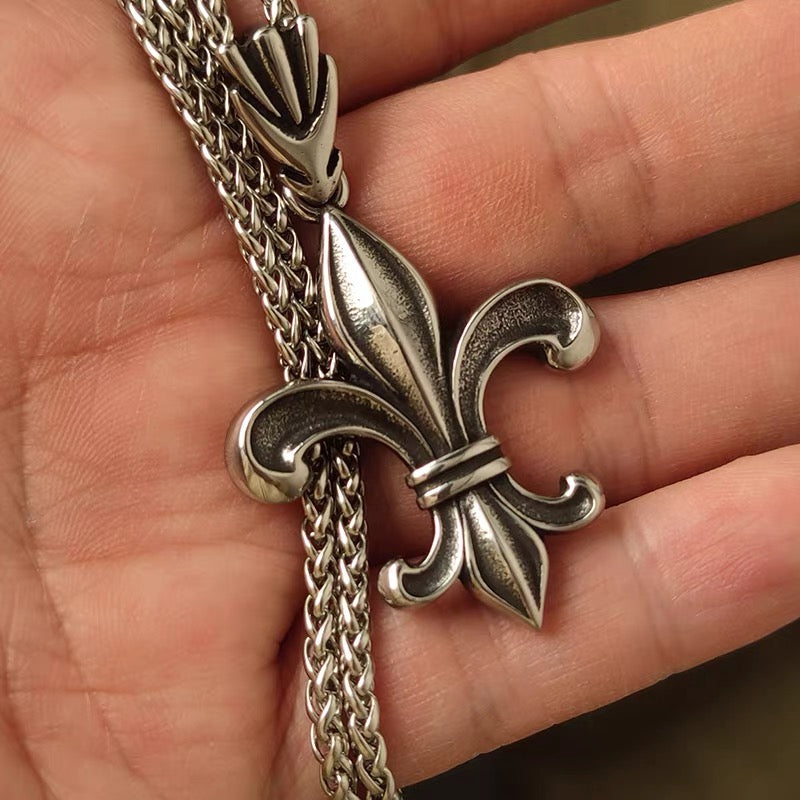 Iris Crest Pendant Necklace real close-up showing recessed texture