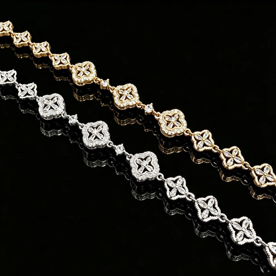 Crystal Quatrefoil Link Bracelet in gold-tone and silver-tone finishes