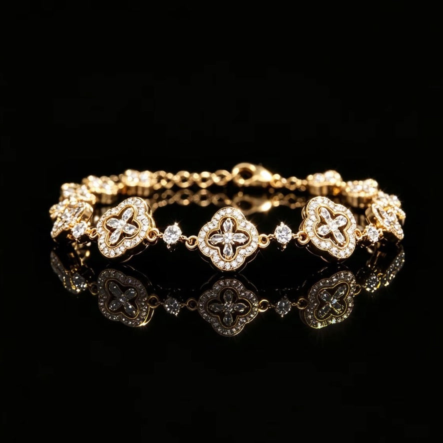 Gold-tone Crystal Quatrefoil Link Bracelet detail image