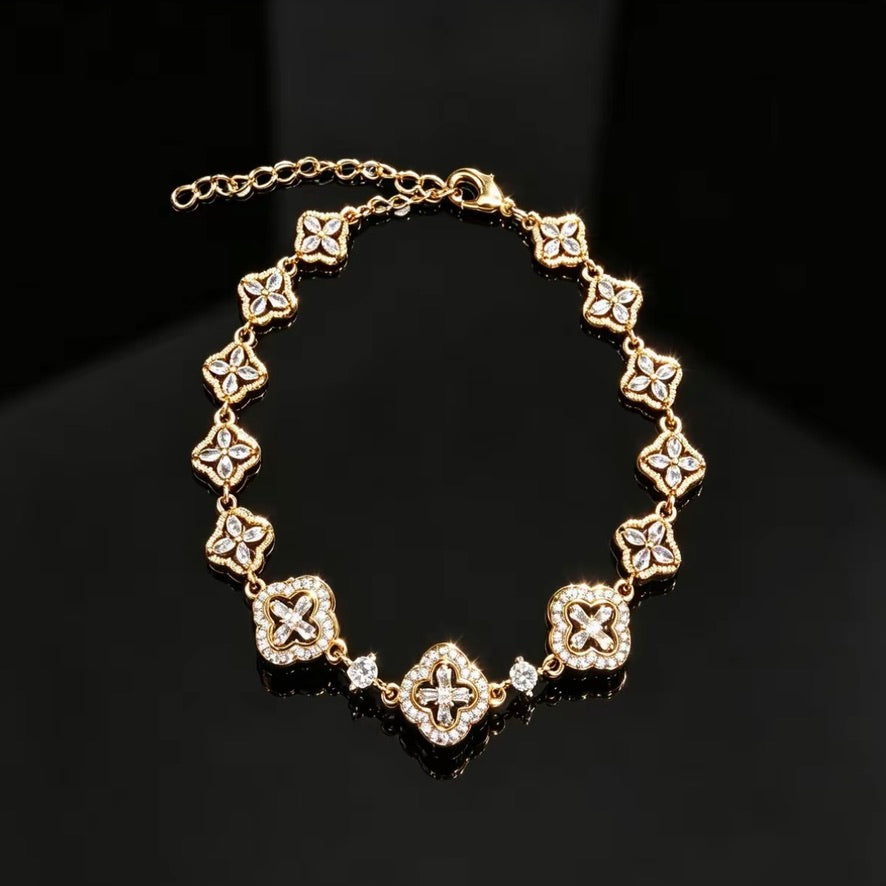 Gold-tone Crystal Quatrefoil Link Bracelet full product view
