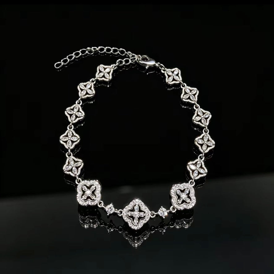 Silver-tone Crystal Quatrefoil Link Bracelet full product view