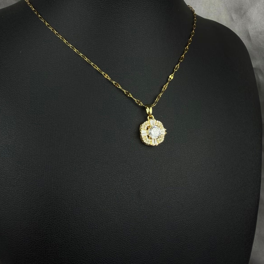 Gold-tone Radiant Halo Crystal Pendant Necklace display view