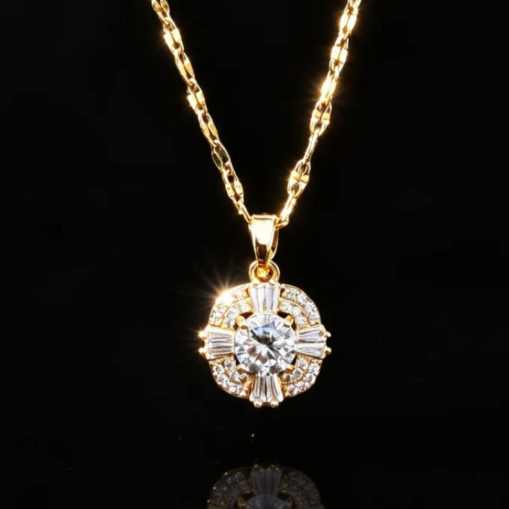 Gold-tone Radiant Halo Crystal Pendant Necklace product image