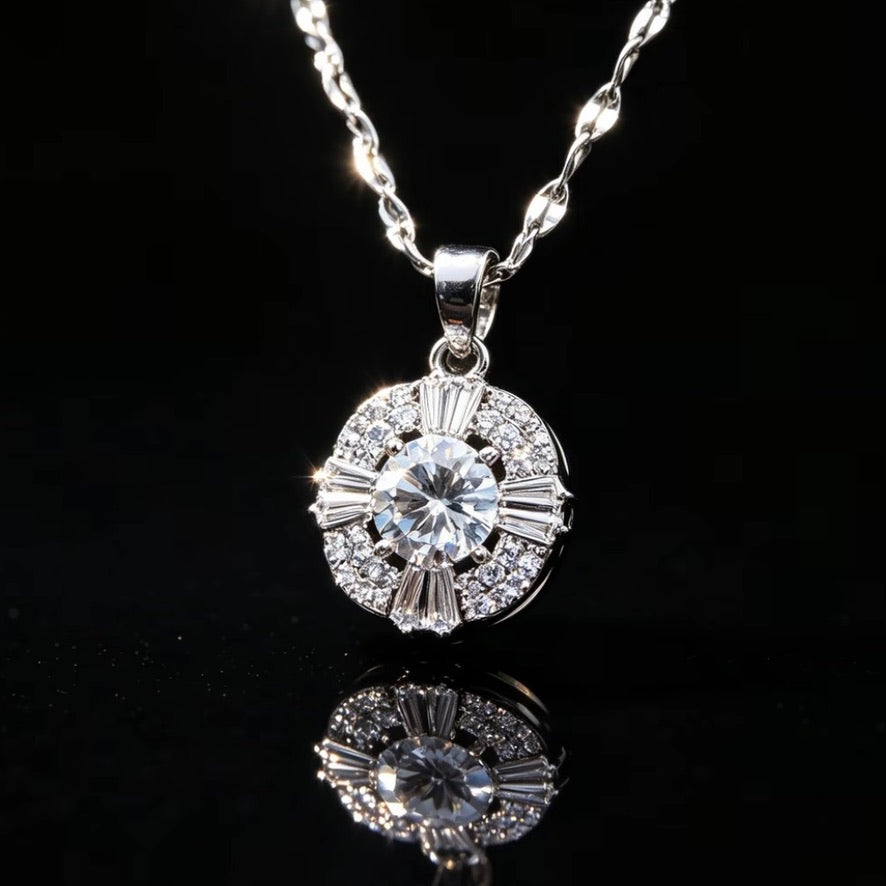 Silver-tone Radiant Halo Crystal Pendant Necklace main product image