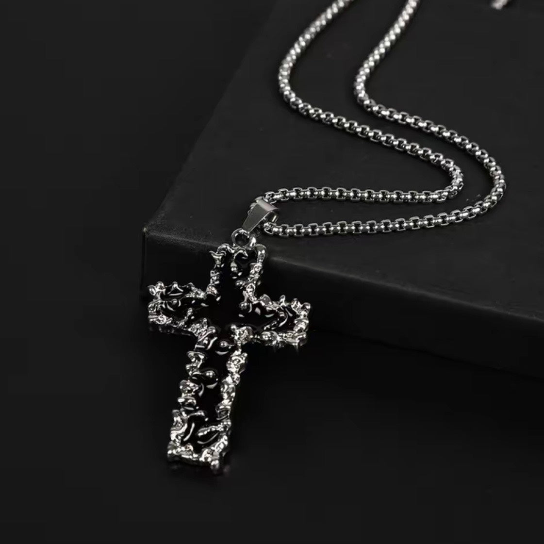 Thorn Cross Pendant Necklace & Custom Chain angled detail image